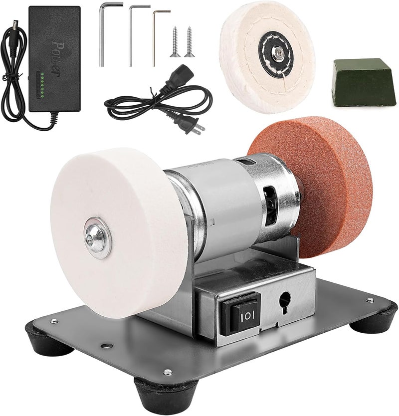 NuoDunco Mini Bench Grinder with 3 Wheels, Electric Multi-Purpose Grinding Machine for Metal, Wood, Knife Making, Jewelry Buffing, 6.3 x 3.5 inch Base - Image 1